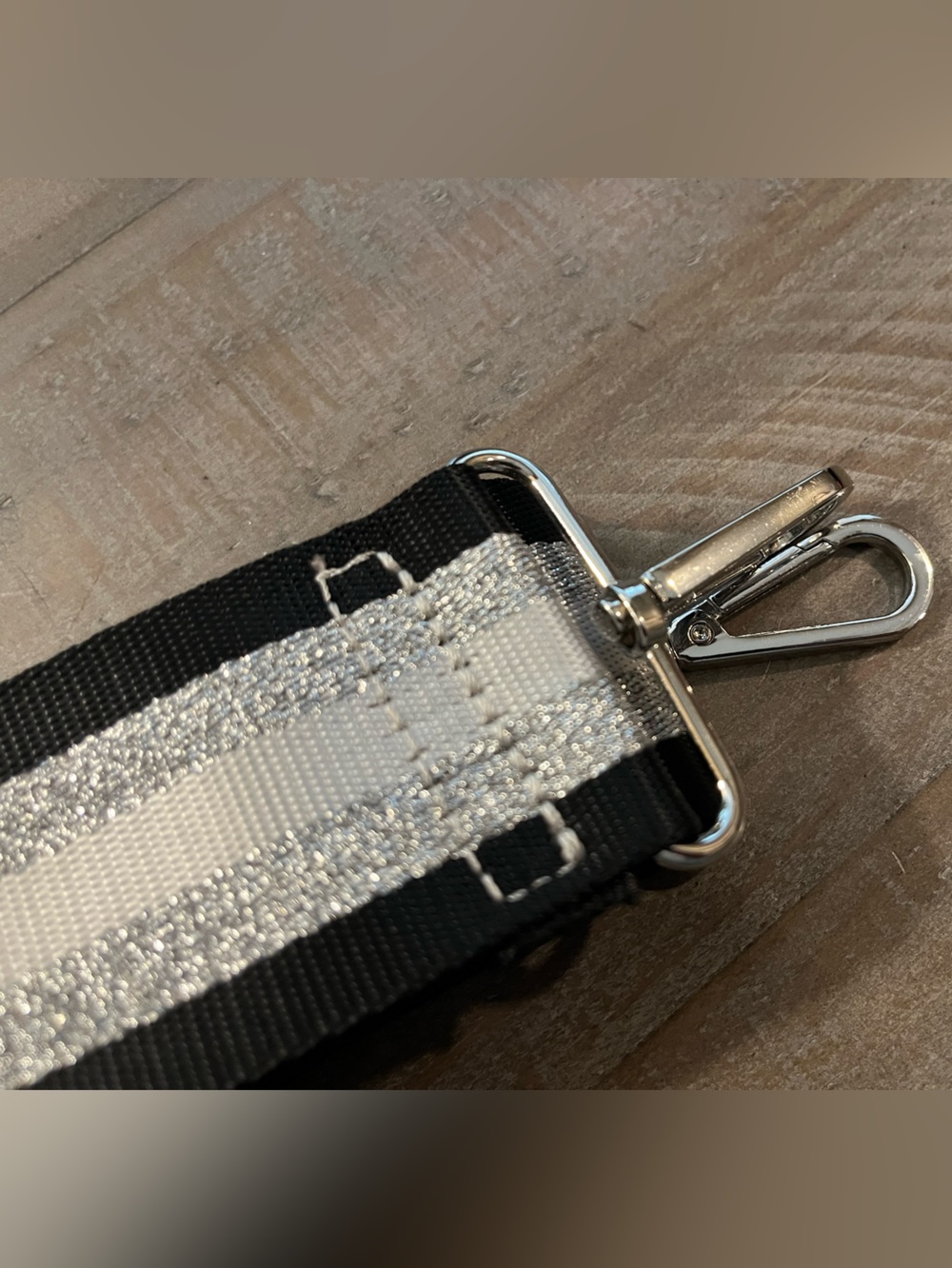 Adjustable Black, Silver & Gray Striped Crossbody Strap